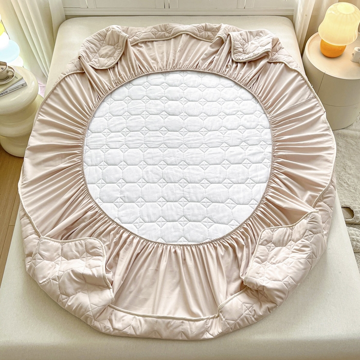 91家纺网 家纺一手货源 找家纺 万盛家纺 2025新款夹棉恐龙刺绣床笠 恐龙-方格  卡其