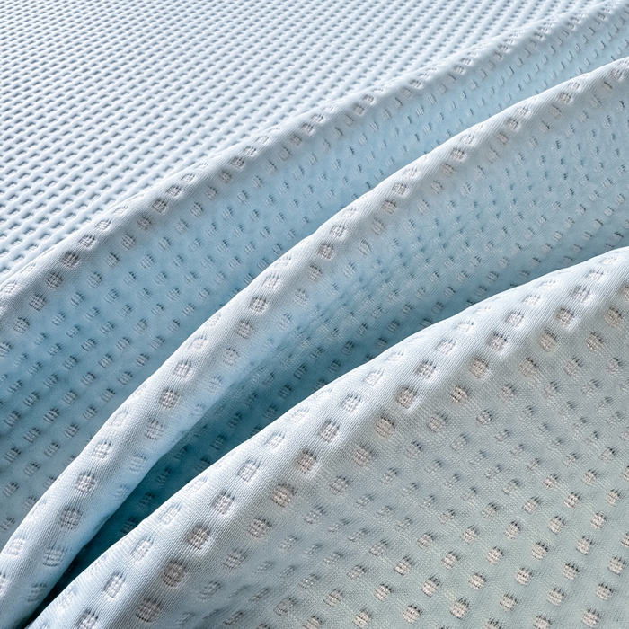 91家纺网 家纺一手货源 找家纺 德比尔斯  2025新款乙纶华夫格刺绣熊猫漫野冰豆豆凉席-漫野系列 天空蓝-床席款