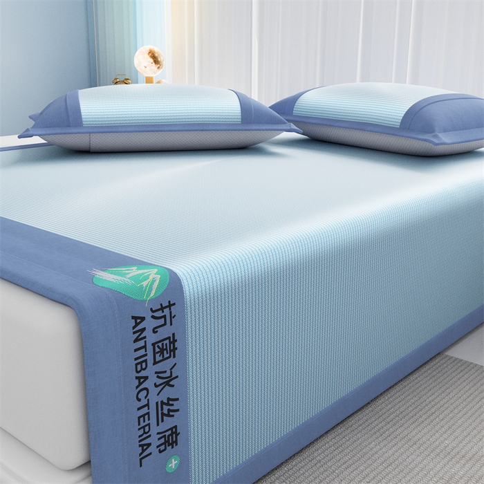91家纺网 家纺一手货源 找家纺 爱宝被业 2025新款亲肤凉感抗菌冰丝凉席席子 天晶蓝