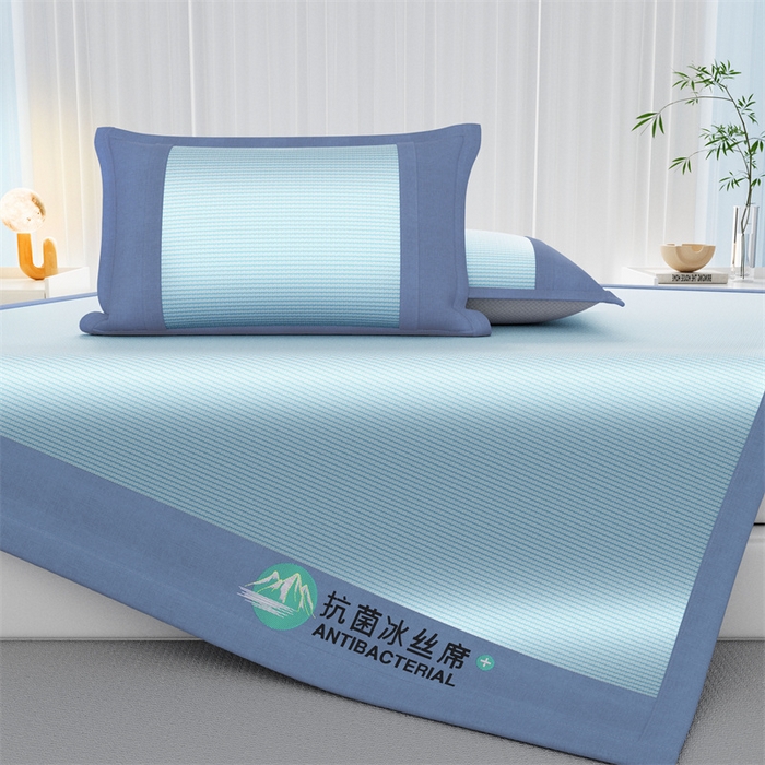 91家纺网 家纺一手货源 找家纺 爱宝被业 2025新款亲肤凉感抗菌冰丝凉席席子 天晶蓝