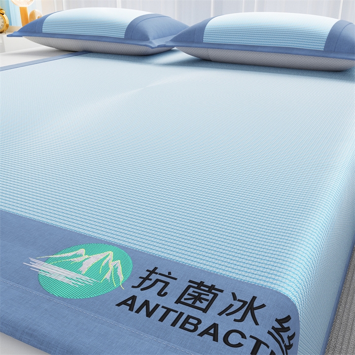 91家纺网 家纺一手货源 找家纺 爱宝被业 2025新款亲肤凉感抗菌冰丝凉席席子 天晶蓝