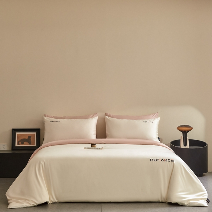 91家纺网 家纺一手货源 找家纺 618家纺 2025新款A类全棉60S100支纯棉长绒棉四件套系列 简爱白桃