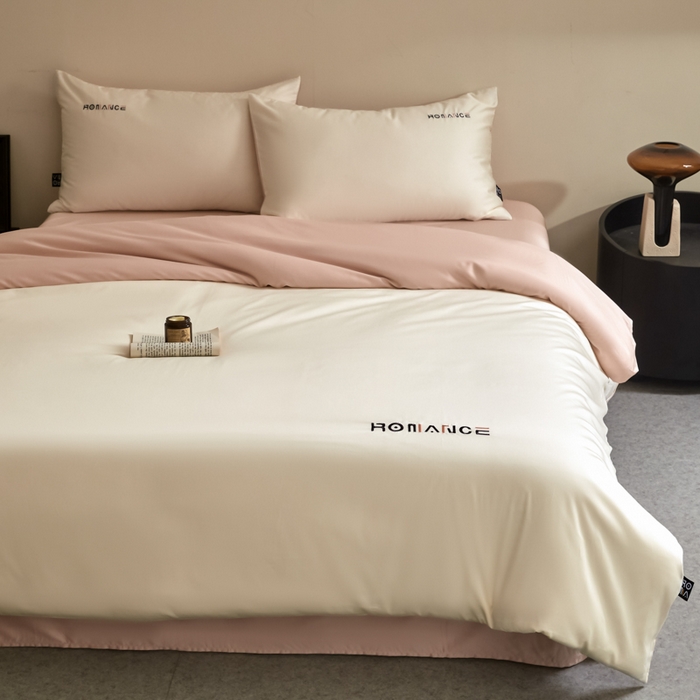 91家纺网 家纺一手货源 找家纺 618家纺 2025新款A类全棉60S100支纯棉长绒棉四件套系列 简爱白桃