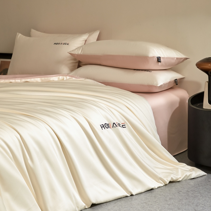 91家纺网 家纺一手货源 找家纺 618家纺 2025新款A类全棉60S100支纯棉长绒棉四件套系列 简爱白桃