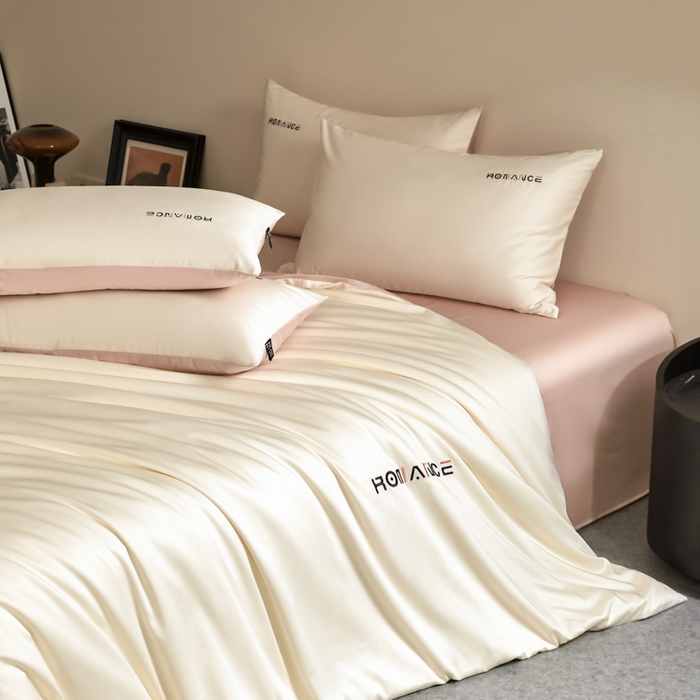 91家纺网 家纺一手货源 找家纺 618家纺 2025新款A类全棉60S100支纯棉长绒棉四件套系列 简爱白桃