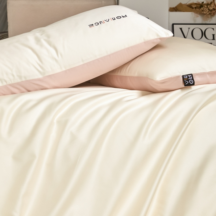 91家纺网 家纺一手货源 找家纺 618家纺 2025新款A类全棉60S100支纯棉长绒棉四件套系列 简爱白桃