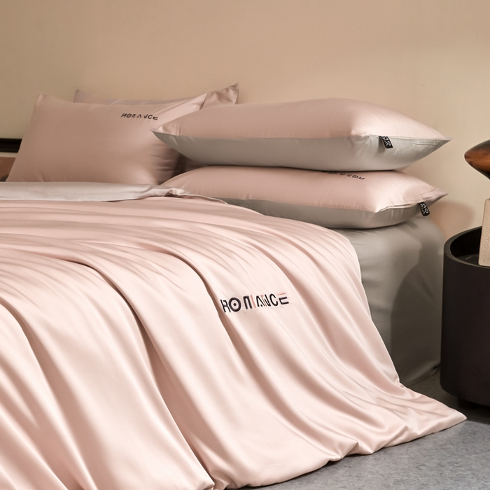 91家纺网 家纺一手货源 找家纺 618家纺 2025新款A类全棉60S100支纯棉长绒棉四件套系列 简爱粉灰