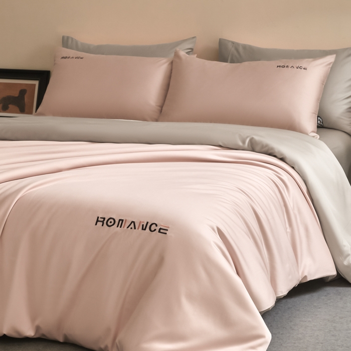 618家纺 2025新款A类全棉60S100支纯棉长绒棉四件套系列 简爱粉灰