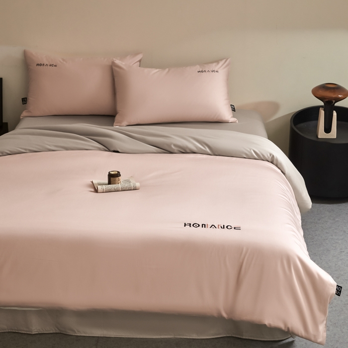 91家纺网 家纺一手货源 找家纺 618家纺 2025新款A类全棉60S100支纯棉长绒棉四件套系列 简爱粉灰