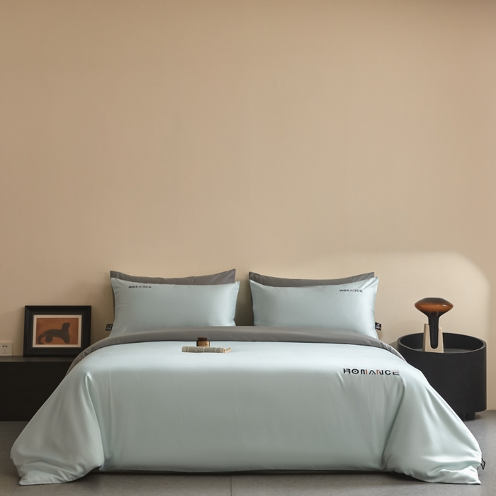 91家纺网 家纺一手货源 找家纺 618家纺 2025新款A类全棉60S100支纯棉长绒棉四件套系列 简爱蓝灰