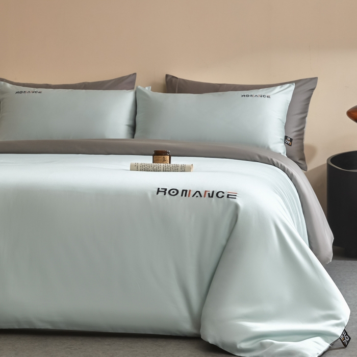 91家纺网 家纺一手货源 找家纺 618家纺 2025新款A类全棉60S100支纯棉长绒棉四件套系列 简爱蓝灰