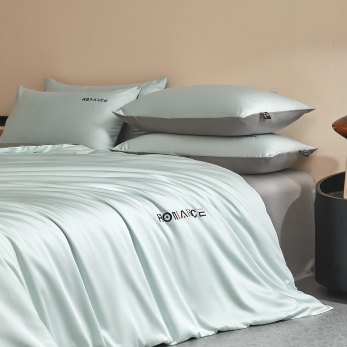 91家纺网 家纺一手货源 找家纺 618家纺 2025新款A类全棉60S100支纯棉长绒棉四件套系列 简爱蓝灰