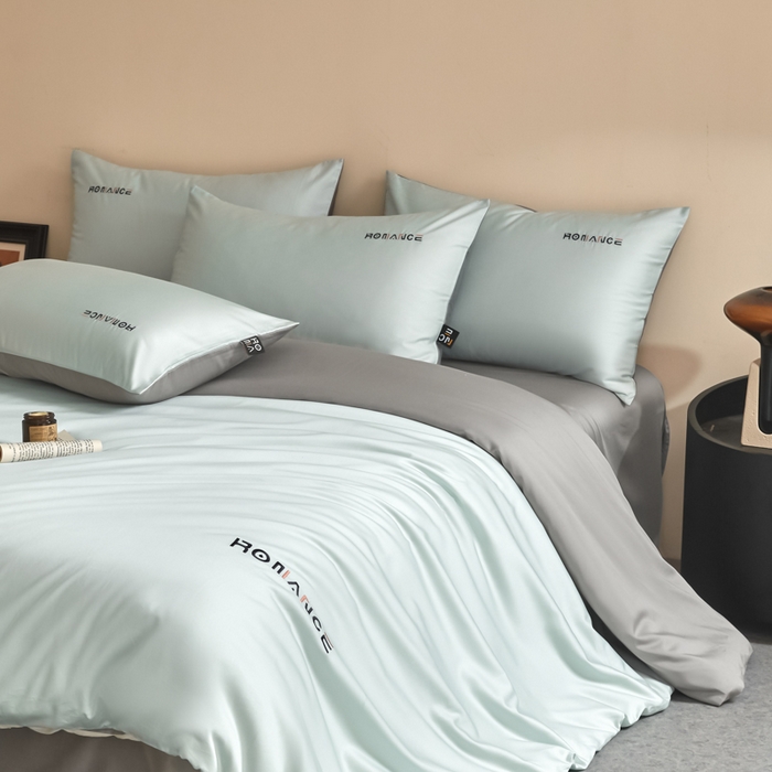 91家纺网 家纺一手货源 找家纺 618家纺 2025新款A类全棉60S100支纯棉长绒棉四件套系列 简爱蓝灰