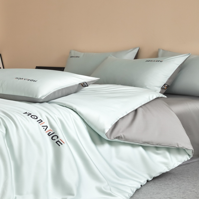 91家纺网 家纺一手货源 找家纺 618家纺 2025新款A类全棉60S100支纯棉长绒棉四件套系列 简爱蓝灰