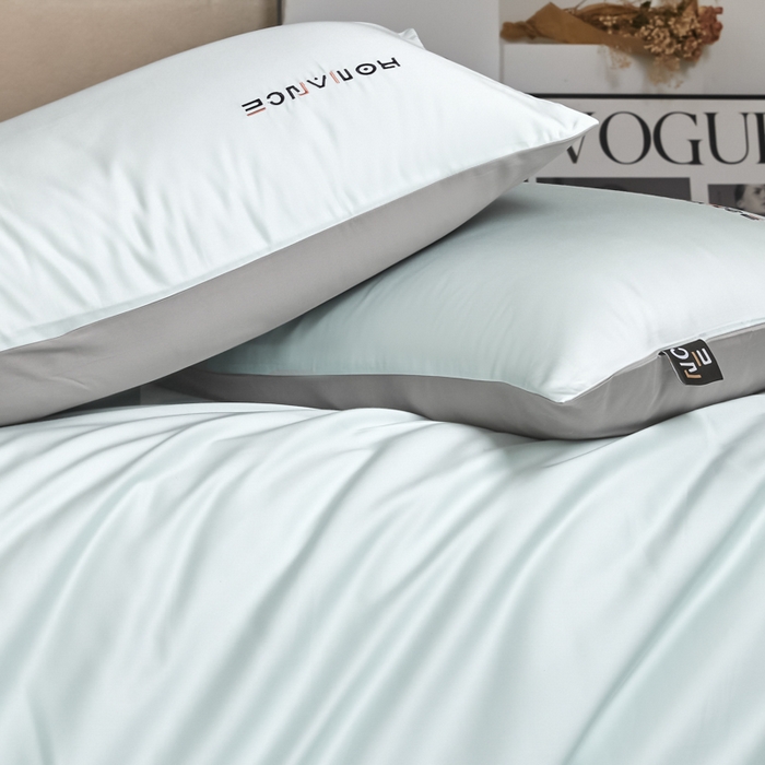 91家纺网 家纺一手货源 找家纺 618家纺 2025新款A类全棉60S100支纯棉长绒棉四件套系列 简爱蓝灰