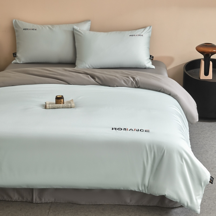 91家纺网 家纺一手货源 找家纺 618家纺 2025新款A类全棉60S100支纯棉长绒棉四件套系列 简爱蓝灰