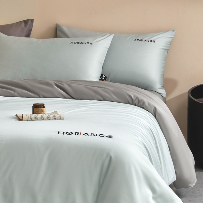 91家纺网 家纺一手货源 找家纺 618家纺 2025新款A类全棉60S100支纯棉长绒棉四件套系列 简爱蓝灰