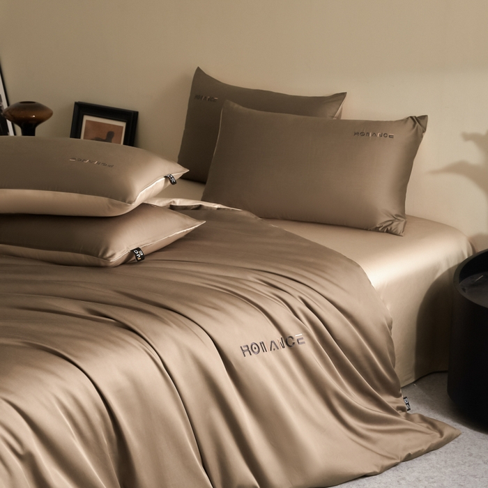 91家纺网 家纺一手货源 找家纺 618家纺 2025新款A类全棉60S100支纯棉长绒棉四件套系列 简爱米棕