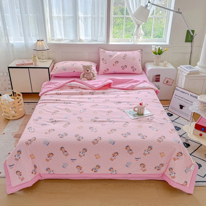 91家纺网 家纺一手货源 找家纺 优卡迪家纺馆 【下载文件夹包含买家秀】2025春夏新款针织棉双层纱夏被夏凉被空调被四件套 童趣