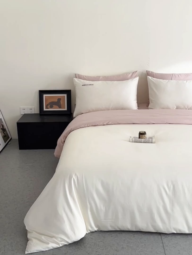 91家纺网 家纺一手货源 找家纺 618家纺 2025新款A类全棉60S100支纯棉长绒棉四件套系列 简爱白桃