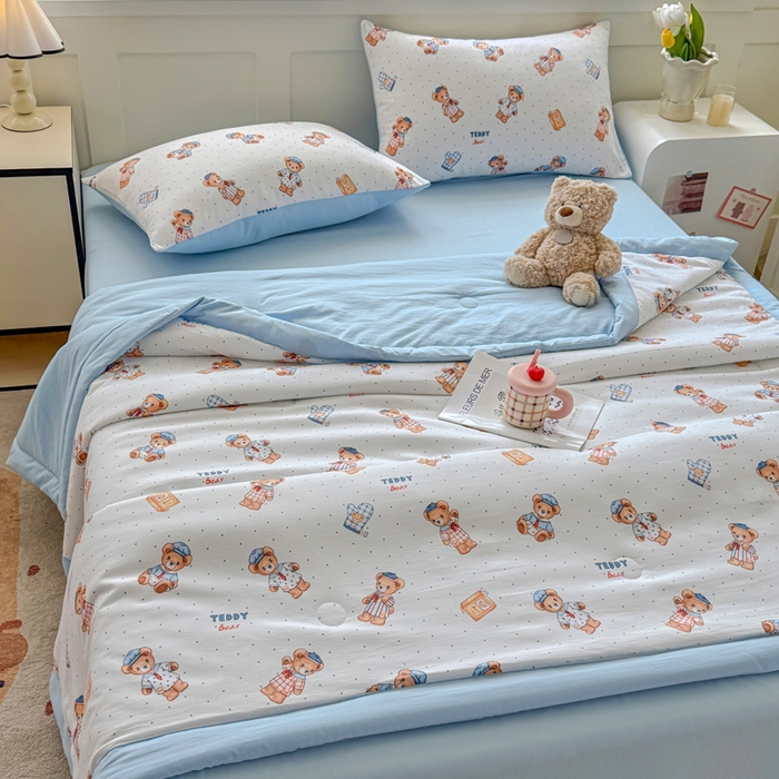 91家纺网 家纺一手货源 找家纺 优卡迪家纺馆 【下载文件夹包含买家秀】2025春夏新款针织棉双层纱夏被夏凉被空调被四件套 童真