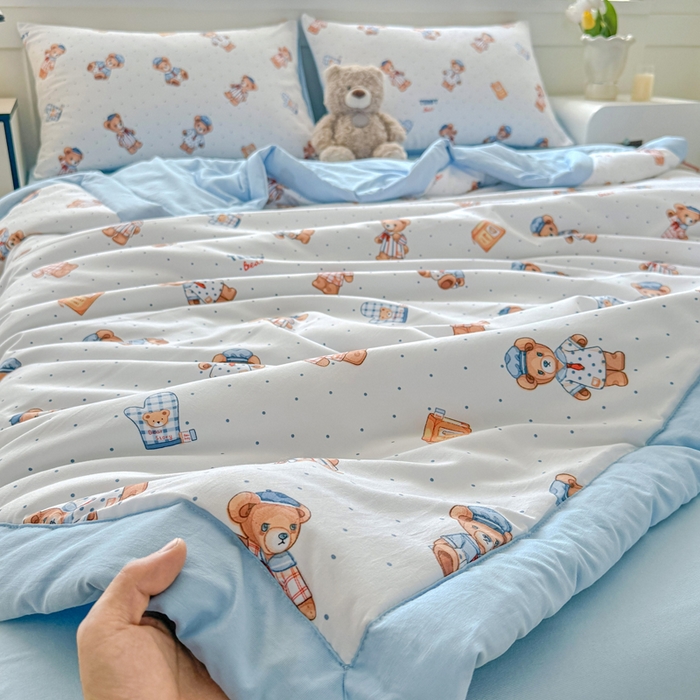 91家纺网 家纺一手货源 找家纺 优卡迪家纺馆 【下载文件夹包含买家秀】2025春夏新款针织棉双层纱夏被夏凉被空调被四件套 童真