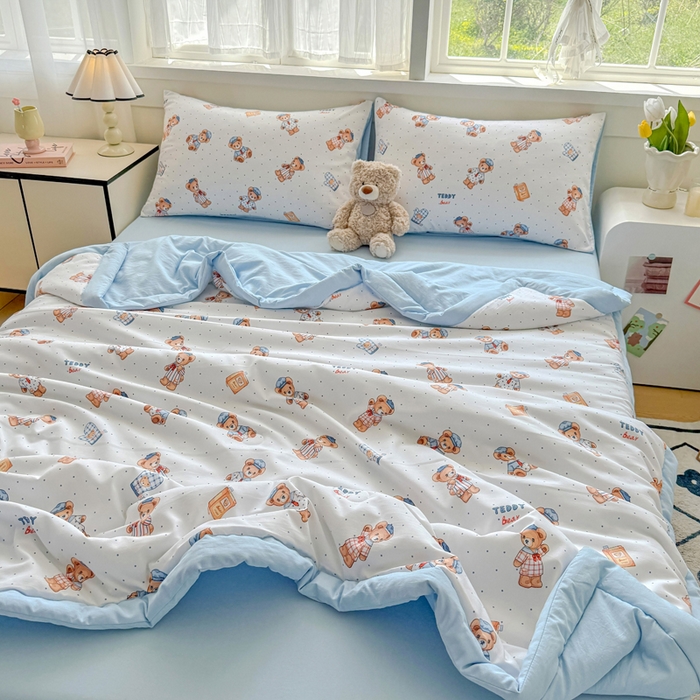 91家纺网 家纺一手货源 找家纺 优卡迪家纺馆 【下载文件夹包含买家秀】2025春夏新款针织棉双层纱夏被夏凉被空调被四件套 童真