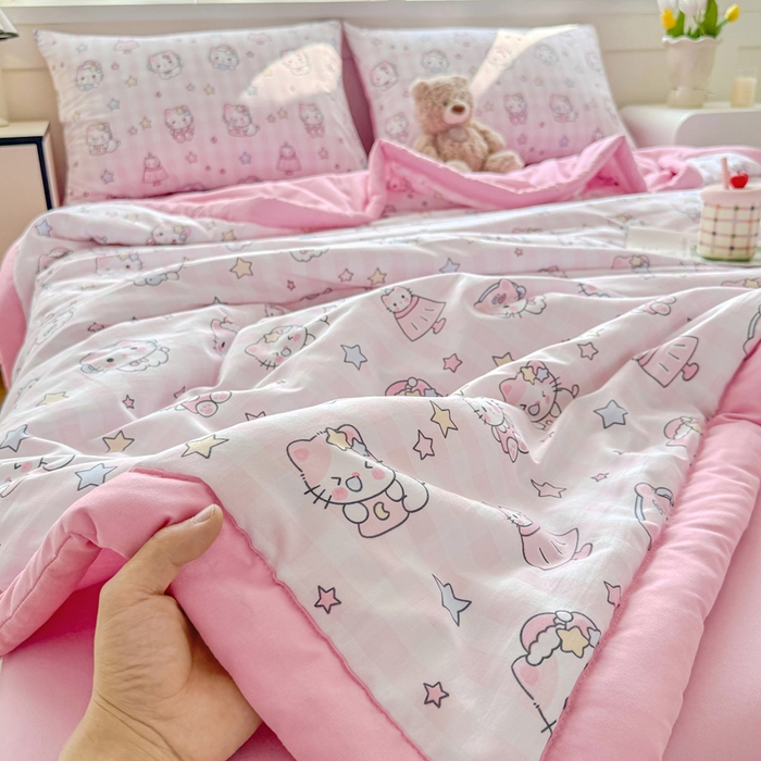 91家纺网 家纺一手货源 找家纺 优卡迪家纺馆 【下载文件夹包含买家秀】2025春夏新款针织棉双层纱夏被夏凉被空调被四件套 知音