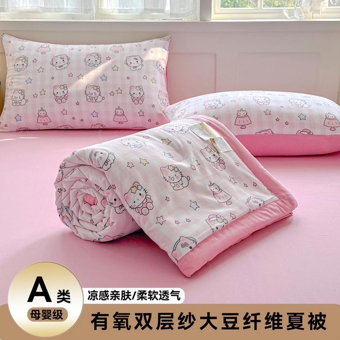 91家纺网 家纺一手货源 找家纺 优卡迪家纺馆 【下载文件夹包含买家秀】2025春夏新款针织棉双层纱夏被夏凉被空调被四件套 知音