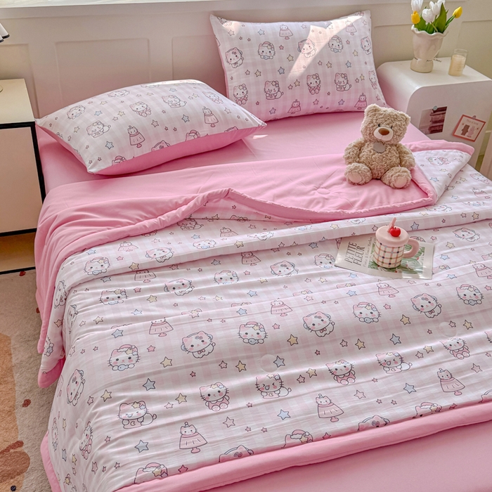 91家纺网 家纺一手货源 找家纺 优卡迪家纺馆 【下载文件夹包含买家秀】2025春夏新款针织棉双层纱夏被夏凉被空调被四件套 知音