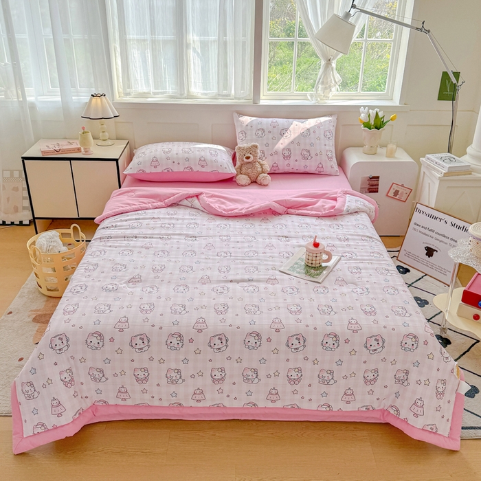 91家纺网 家纺一手货源 找家纺 优卡迪家纺馆 【下载文件夹包含买家秀】2025春夏新款针织棉双层纱夏被夏凉被空调被四件套 知音