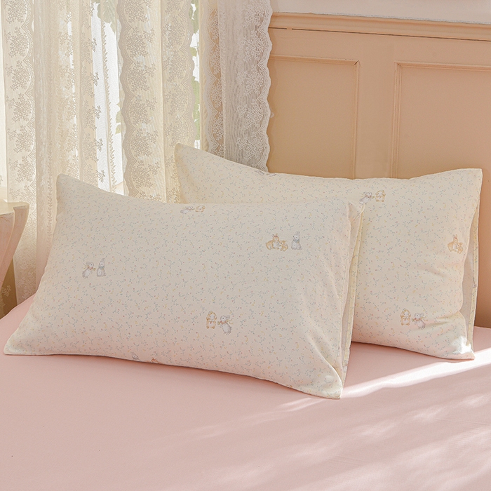 91家纺网 家纺一手货源 找家纺 乐窝家纺仓储 2025新款A类母婴级有氧全棉纯棉双层纱纯棉印花四件套 欢乐兔