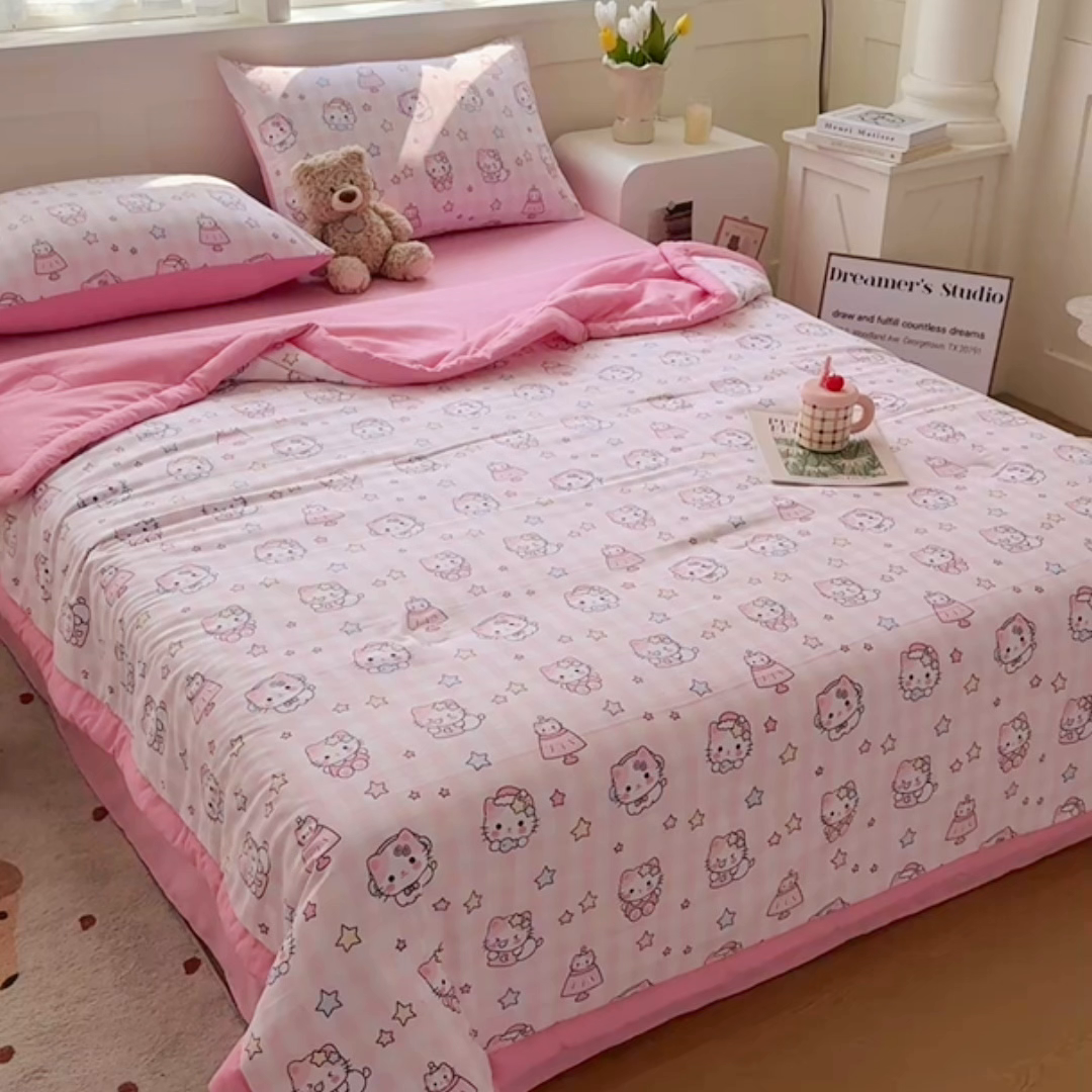 91家纺网 家纺一手货源 找家纺 优卡迪家纺馆 【下载文件夹包含买家秀】2025春夏新款针织棉双层纱夏被夏凉被空调被四件套 知音