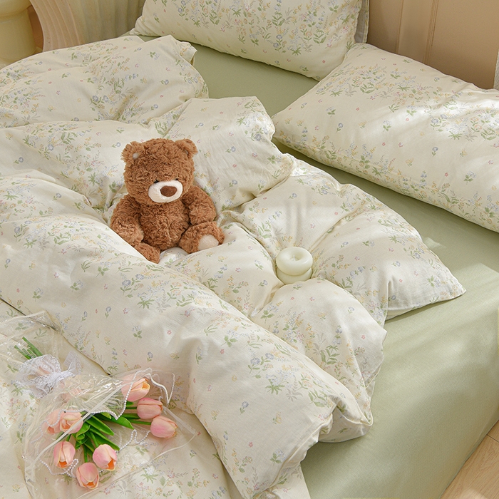 91家纺网 家纺一手货源 找家纺 乐窝家纺仓储 2025新款A类母婴级有氧全棉纯棉双层纱纯棉印花四件套 绿姿