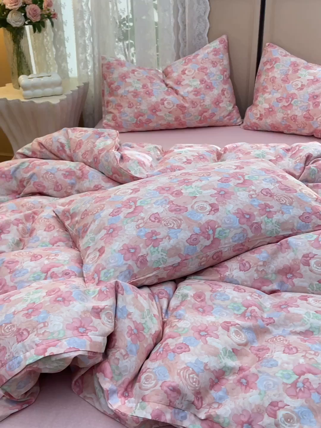 91家纺网 家纺一手货源 找家纺 乐窝家纺仓储 2025新款A类母婴级有氧全棉纯棉双层纱纯棉印花四件套 颜花朝