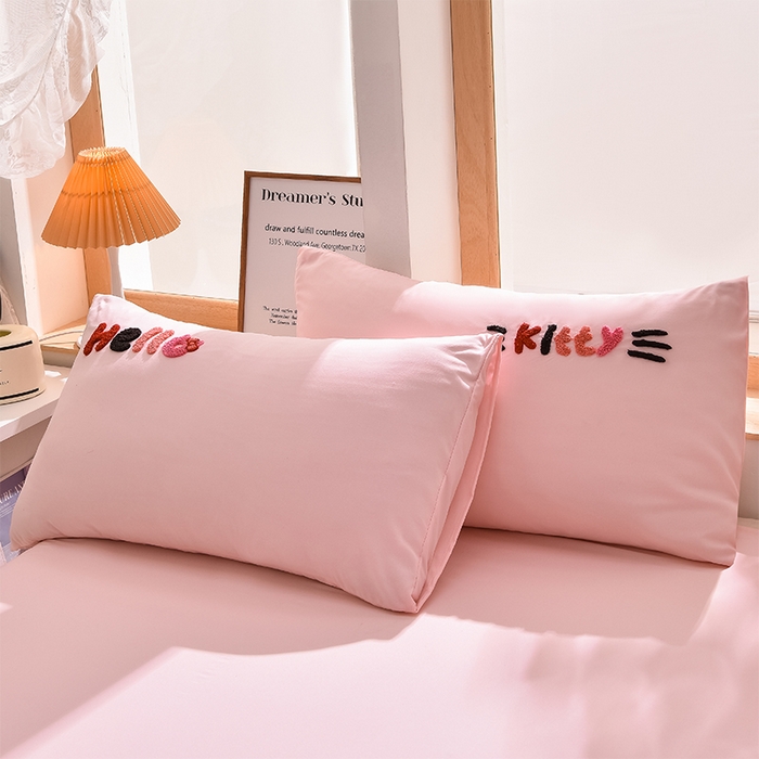 91家纺网 家纺一手货源 找家纺 乐窝家纺仓储 2025新款云朵棉毛巾绣磨毛四件套 KT猫