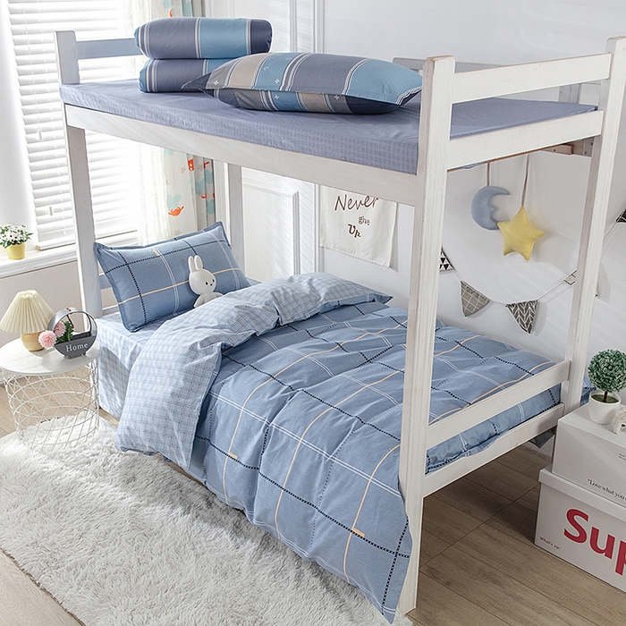 91家纺网 家纺一手货源 找家纺  提供买家秀爆款花型不断货）2025新款全棉AB版13372学生宿舍印花三件套双面纯棉床单款上下铺单人 菲扬-蓝