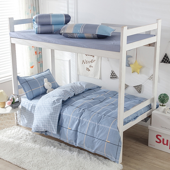 91家纺网 家纺一手货源 找家纺  提供买家秀爆款花型不断货）2025新款全棉AB版13372学生宿舍印花三件套双面纯棉床单款上下铺单人 菲扬-蓝