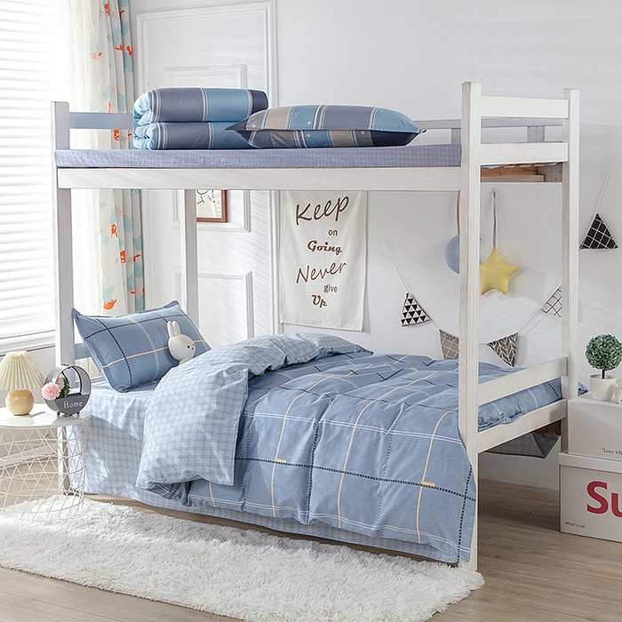 91家纺网 家纺一手货源 找家纺  提供买家秀爆款花型不断货）2025新款全棉AB版13372学生宿舍印花三件套双面纯棉床单款上下铺单人 菲扬-蓝