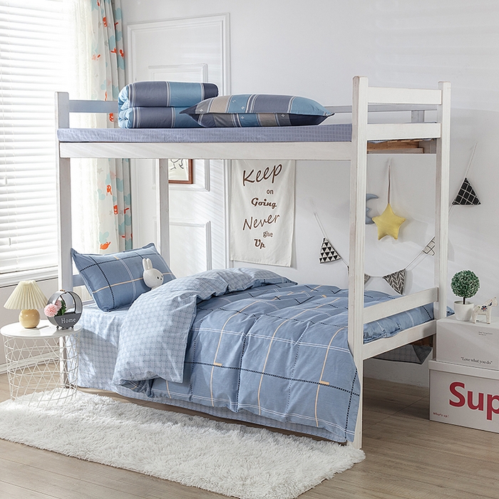 91家纺网 家纺一手货源 找家纺  提供买家秀爆款花型不断货）2025新款全棉AB版13372学生宿舍印花三件套双面纯棉床单款上下铺单人 菲扬-蓝