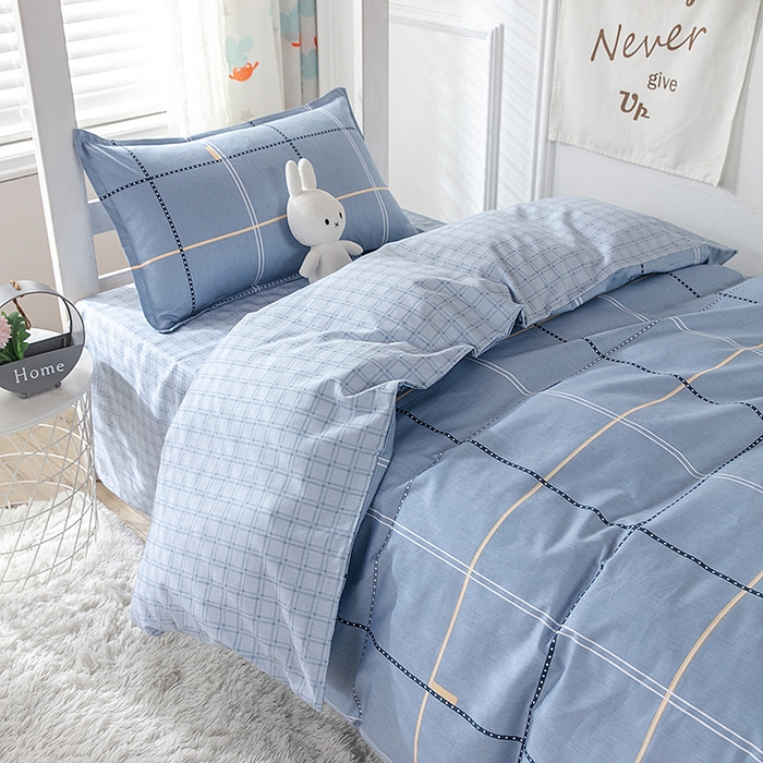 91家纺网 家纺一手货源 找家纺  提供买家秀爆款花型不断货）2025新款全棉AB版13372学生宿舍印花三件套双面纯棉床单款上下铺单人 菲扬-蓝