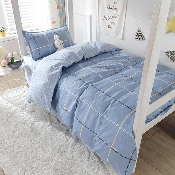 91家纺网 家纺一手货源 找家纺  提供买家秀爆款花型不断货）2025新款全棉AB版13372学生宿舍印花三件套双面纯棉床单款上下铺单人 菲扬-蓝