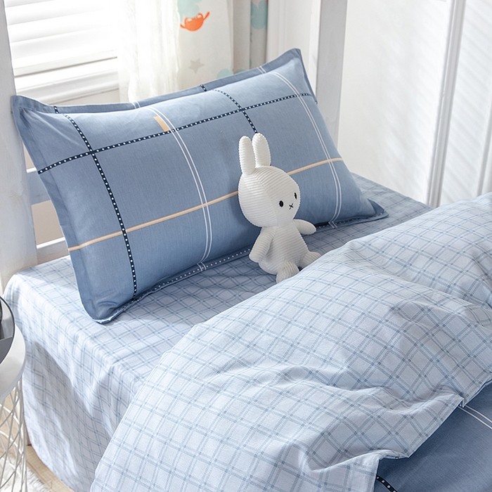 91家纺网 家纺一手货源 找家纺  提供买家秀爆款花型不断货）2025新款全棉AB版13372学生宿舍印花三件套双面纯棉床单款上下铺单人 菲扬-蓝