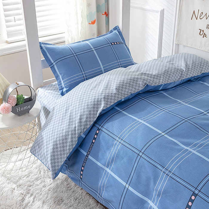  提供买家秀爆款花型不断货）2025新款全棉AB版13372学生宿舍印花三件套双面纯棉床单款上下铺单人 霍尔顿-蓝