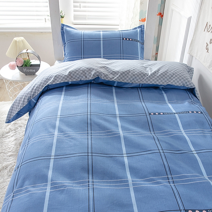 91家纺网 家纺一手货源 找家纺  提供买家秀爆款花型不断货）2025新款全棉AB版13372学生宿舍印花三件套双面纯棉床单款上下铺单人 霍尔顿-蓝