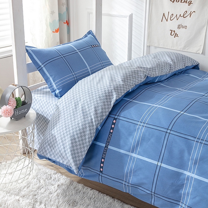 91家纺网 家纺一手货源 找家纺  提供买家秀爆款花型不断货）2025新款全棉AB版13372学生宿舍印花三件套双面纯棉床单款上下铺单人 霍尔顿-蓝