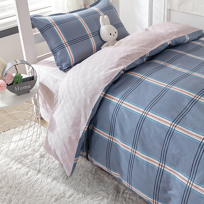  提供买家秀爆款花型不断货）2025新款全棉AB版13372学生宿舍印花三件套双面纯棉床单款上下铺单人 卡特-蓝