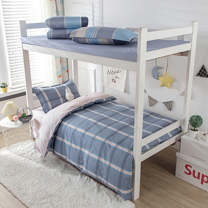 91家纺网 家纺一手货源 找家纺  提供买家秀爆款花型不断货）2025新款全棉AB版13372学生宿舍印花三件套双面纯棉床单款上下铺单人 卡特-蓝