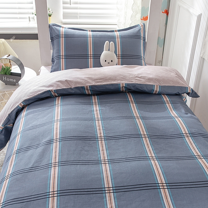 91家纺网 家纺一手货源 找家纺  提供买家秀爆款花型不断货）2025新款全棉AB版13372学生宿舍印花三件套双面纯棉床单款上下铺单人 卡特-蓝