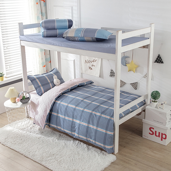 91家纺网 家纺一手货源 找家纺  提供买家秀爆款花型不断货）2025新款全棉AB版13372学生宿舍印花三件套双面纯棉床单款上下铺单人 卡特-蓝